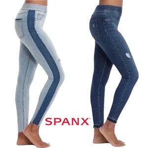 SPANX 2-PAIR Distressed Skinny Jean Leggings XS Blue Jeans